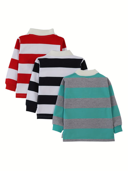 3pcs Boys' Long-Sleeve Pique Shirt Soft Casual Shirt School UniformFor Kids Boys' Clothes, Children's Clothes, 2-9 Years Old, Spring Clothes, Summer Clothes, Valentine's Day Gifts, Easter Gifts, Discounted