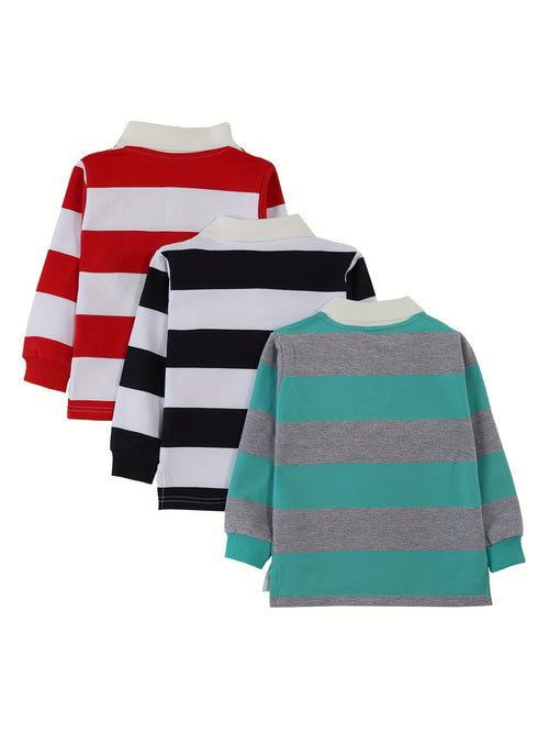 3pcs Boys' Long-Sleeve Pique Shirt Soft Casual Shirt School UniformFor Kids Boys' Clothes, Children's Clothes, 2-9 Years Old, Spring Clothes, Summer Clothes, Valentine's Day Gifts, Easter Gifts, Discounted