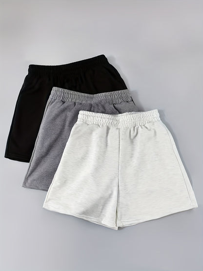 2026 3pcs Set Of Women's Casual Knitted Shorts, Solid Color, Double Pockets, Drawstring Waist, Game Day Outfit, Football Fan Gear For All Fans