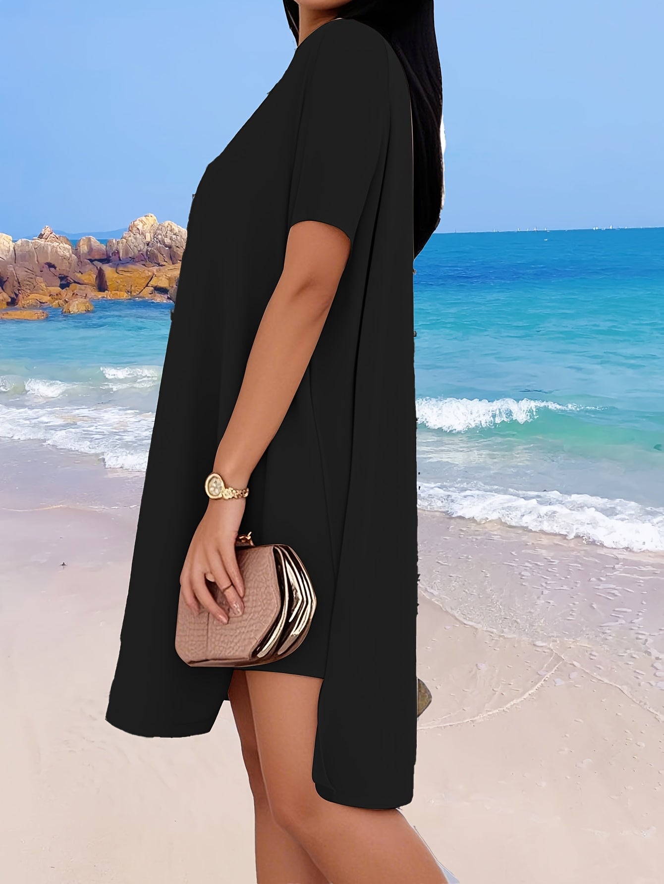 Women's Black Polyester V-Neck High-Waist Shorts - product view 15