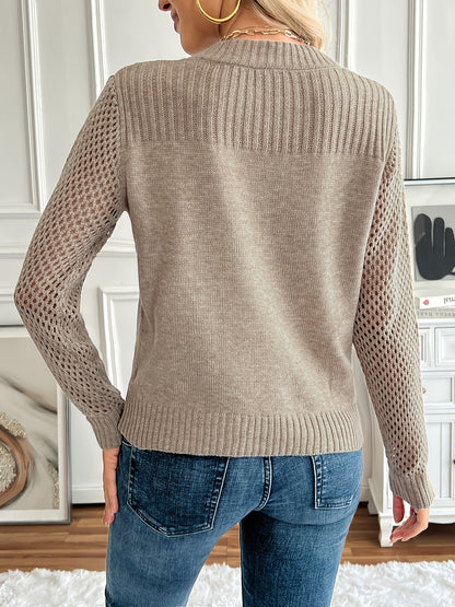 Women'S Autumn And Winter Solid Color Sweater Threaded Hollow Slim Pullover Sweater Women