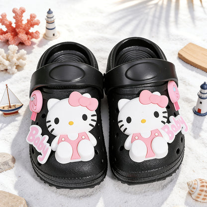New Cartoon Lollipop Letter Hole-Punched Shoes - Sanrio Hellokitty Princess Shoes - Boys' Breathable Soft-Tread Anti-Slip Head-Attached Slippers - Outdoor Beach Travel Home Bath Two-Use Sandals