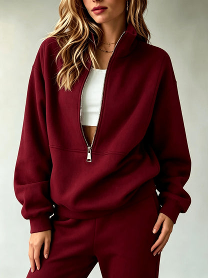 Women'S Matching Outfit, Cozy Fleece Top, Trendy Casual Sportswear for Ladies