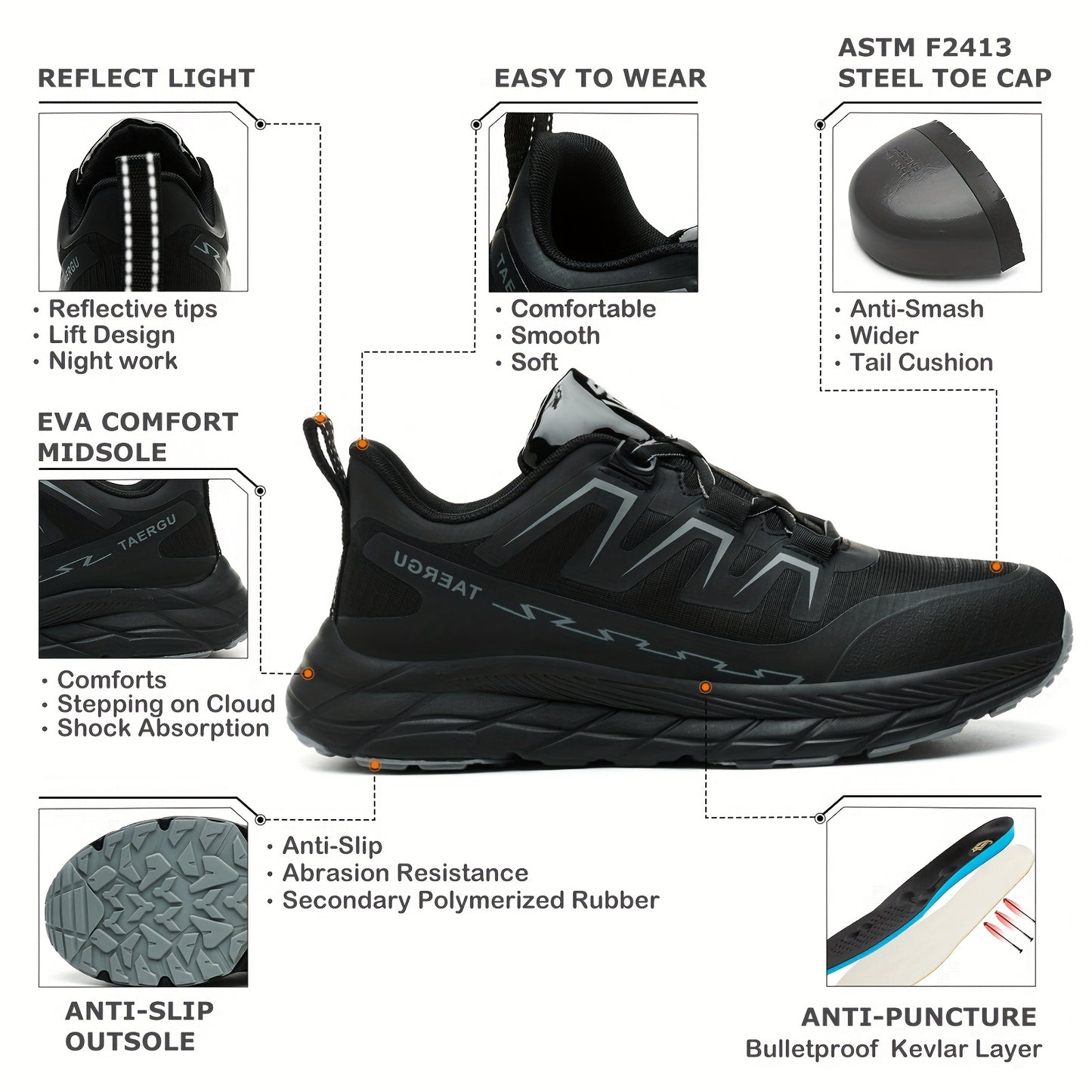 Lightweight Steel Toe Work Shoes for Men-Comfortable Non-Slip Sneakers, Puncture-Resistant Tenis Zapatos De Trabajo Para Hombre, US Size 6-14