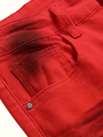 Men'S Print Jeans Stretch Casual Slim Long Casual Pants | Mid Waist, Regular Fit, Zipper Fly, All-season, Washed Detail
