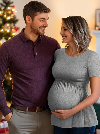 3 Packs Women'S Maternity Tops Short Sleeve Scoop Neck Elastic Band High Waist Shirts Pregnancy Clothes