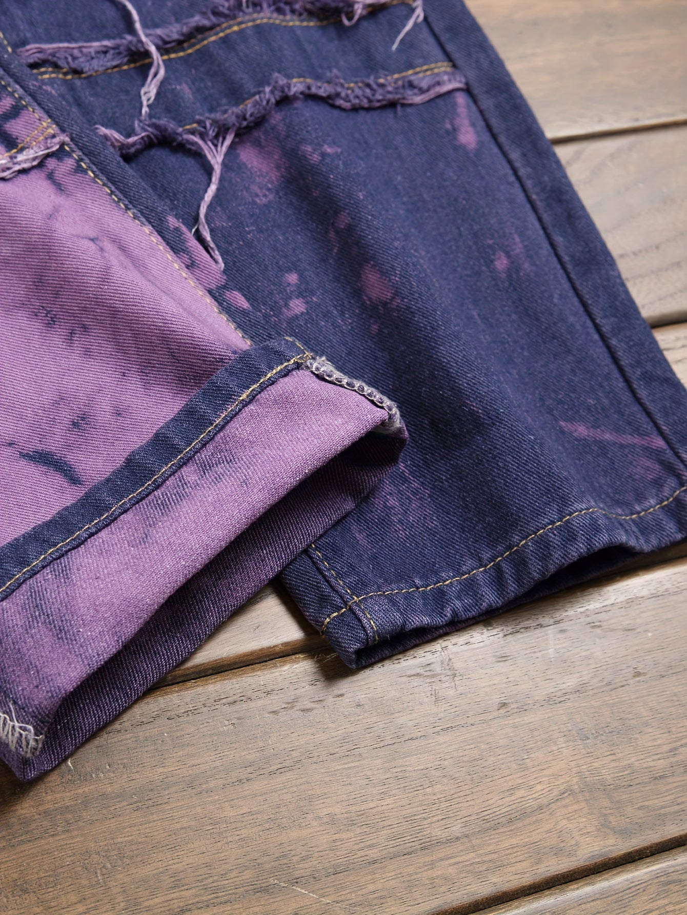 Fashion Trends Stacked Multi-post Fabric Tassels Holes Irregular Tie Flower Splashed Ink Jeans Casual Men's Trousers