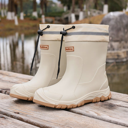 MUXLKINA Stylish Rain Boots| Men's and Women's Ankle Boots- Full Size Range, All Seasons, Lightweight and Comfortable, Perfect for Casual Attire, Outdoors, Rainy Days, Muddy Grounds, Music Festivals, Camping. Easy to Clean| Slip-on, Women Shoes