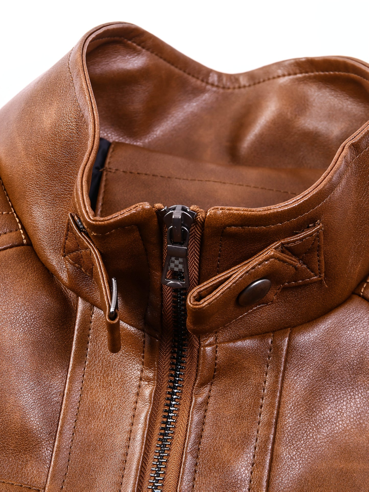 Men's Stand Collar PU Leather Jacket Lightweight Faux PU Leather Motorcycle Casual Jacket