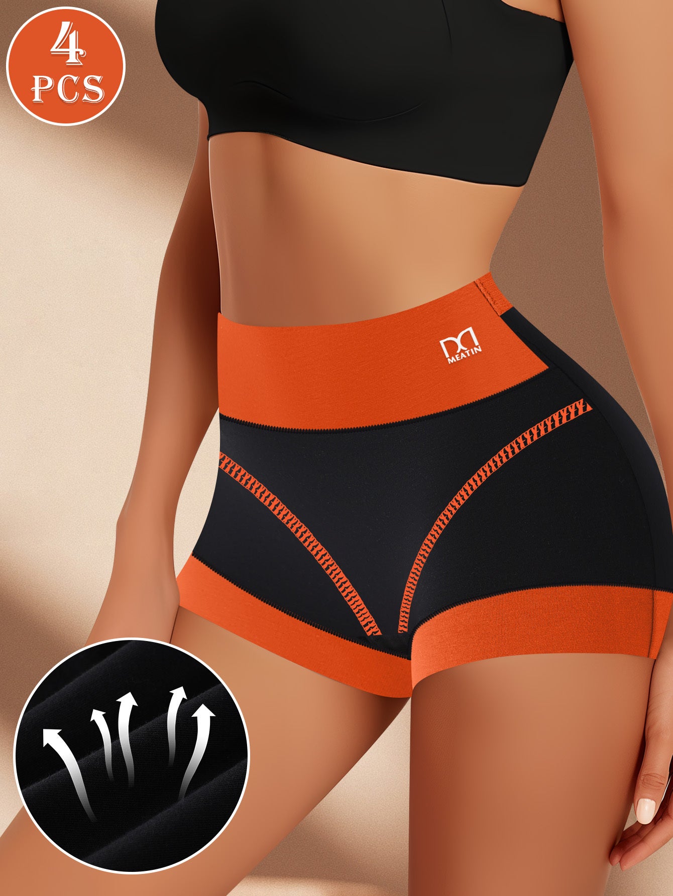 Set of 4 High Waist Women'S Boxer Briefs with Full Coverage And Contrast Colors, Comfortable And Breathable Spliced Design - The Top Choice for Women