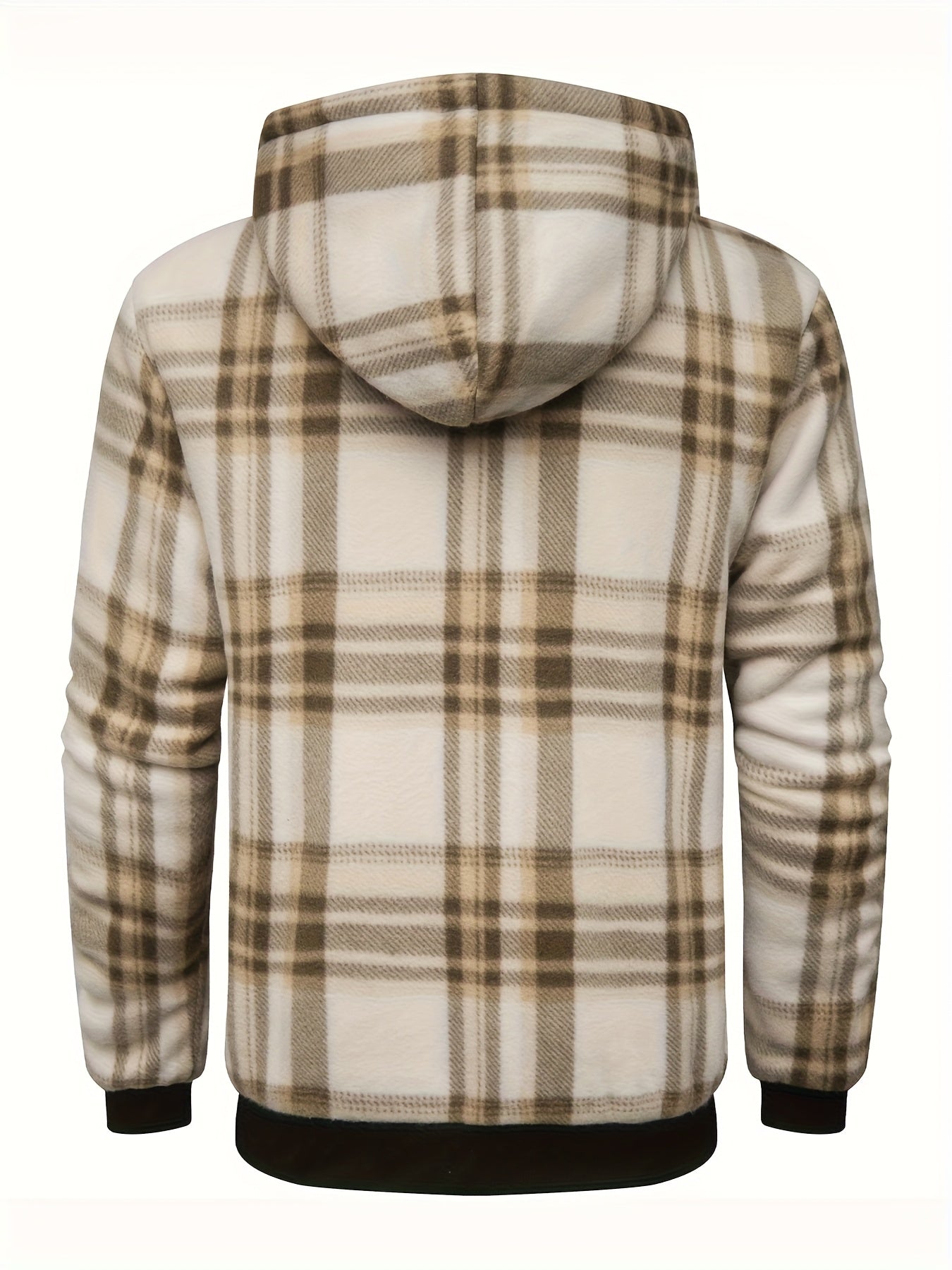 Men's Heavyweight Sweater Hooded Jacket - Full Zip Thick Snow Mountain Lined Flannel Plaid Shirt with Pockets, Casual Style, Perfect for Autumn and Winter, Hooded Collar, Regular Fit, Plaid Pattern, Men's Jacket