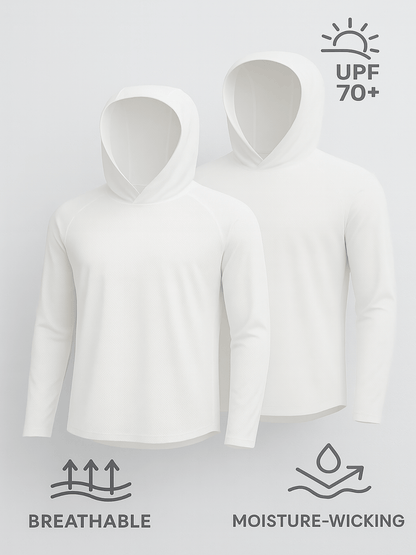 2 PACK Quick-Dry Long Sleeve with Hood Shirt – SPF 70+ Sun Protection, Lightweight & Breathable, Moisture-Wicking Outdoor Performance Top for Hiking, Fishing, Running, Beach