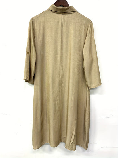 Women's Short Sleeve Shirt Collar Solid Color Buttons Midi Dress