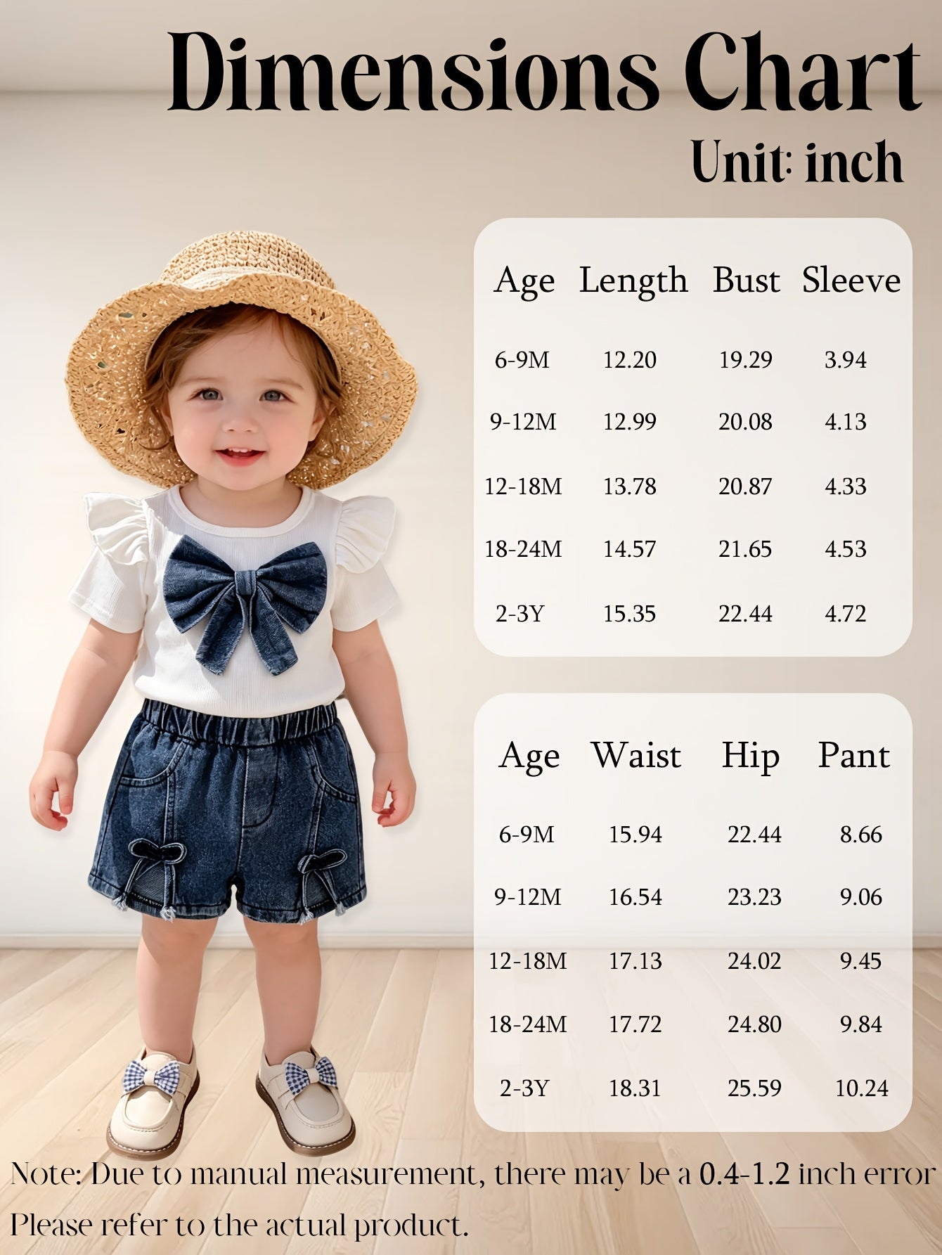 New 2pcs Baby Girls Set with 3D Flower And Bow Flutter Sleeve Top And Denim Shorts, Lightweight Breathable, Suitable for Daily School Outdoor Outings And Summer Outdoor Sports And Leisure for Girls, for Outdoor