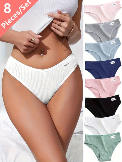 8pcs Women'S Soft Everyday Underwear - Non-Transparent Full Coverage Mid-Rise Briefs, Seamless & Breathable Boxer Briefs with Minimalist Elegant Design, Multi-Color Options (Navy, Pink, Light, Grey, Dark Brown) - Daily Essentials for Everyday & Spec