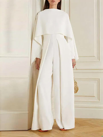 Women'S Fashion Solid Color Zipper Elegant Wide Leg Jumpsuits 2024 New Spring Autumn Long Sleeves Casual Jump Suits