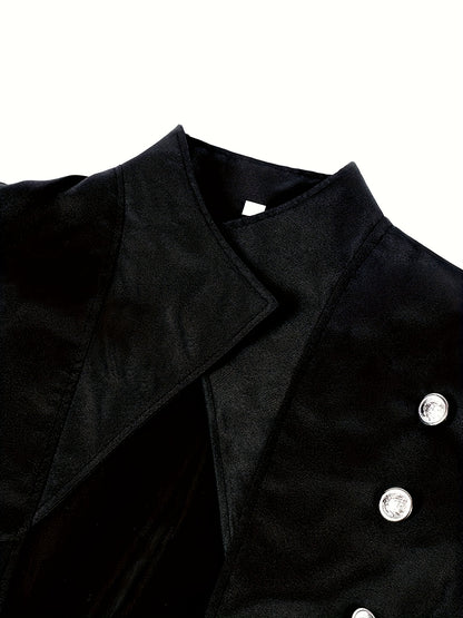 Men's Victorian Steampunk Gothic Long Black Jacket - Non-Stretch Durable Fabric, Stand Collar & Fine Pockets - Hand Wash Only for Cosplay, Themed Events, Retro Fashion - Must-Have for COS Lovers