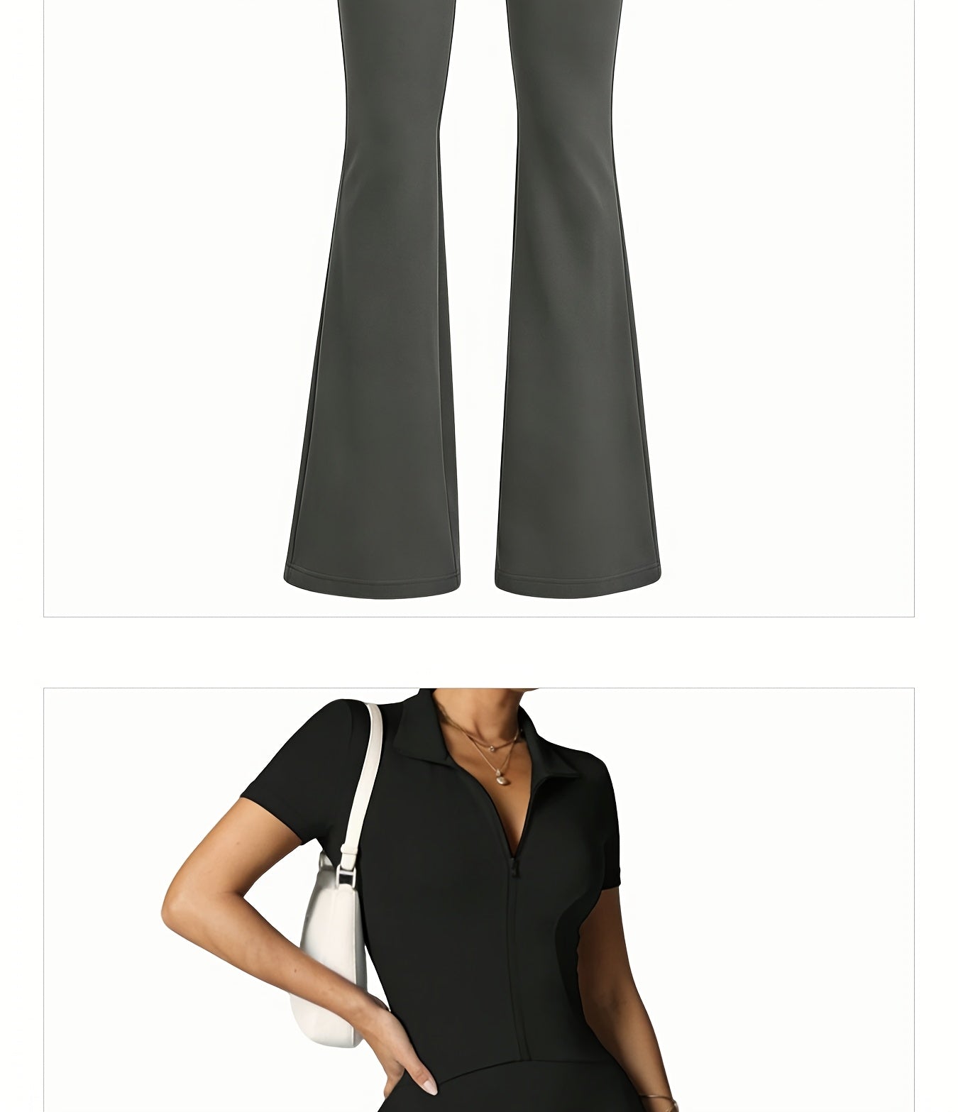 Zippered Long-sleeved Top with Flared Pants Set - Fashionable And Elegant Women's Outfit for Daily Casual Wear, And S. Available In Black, Gray And Beige Colors. Women's Tight Casual Outdoor Attire.