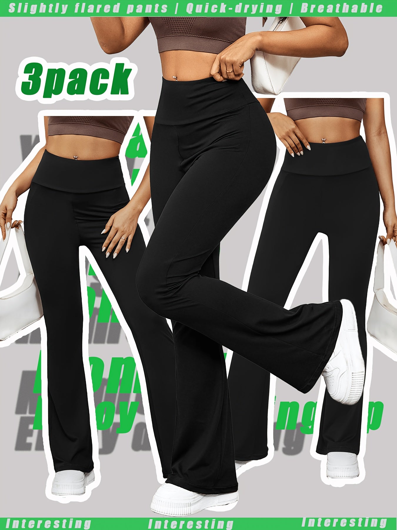 3pcs Set - Women's Bell-bottom Pants, High Elasticity, Form-fitting, Multi-color, Quick-drying And Breathable, Suitable for Daily Wear, S, Casual, Home, Business-style Work Pants, Autumn Women's Clothing, Teacher's Day, Halloween Gifts