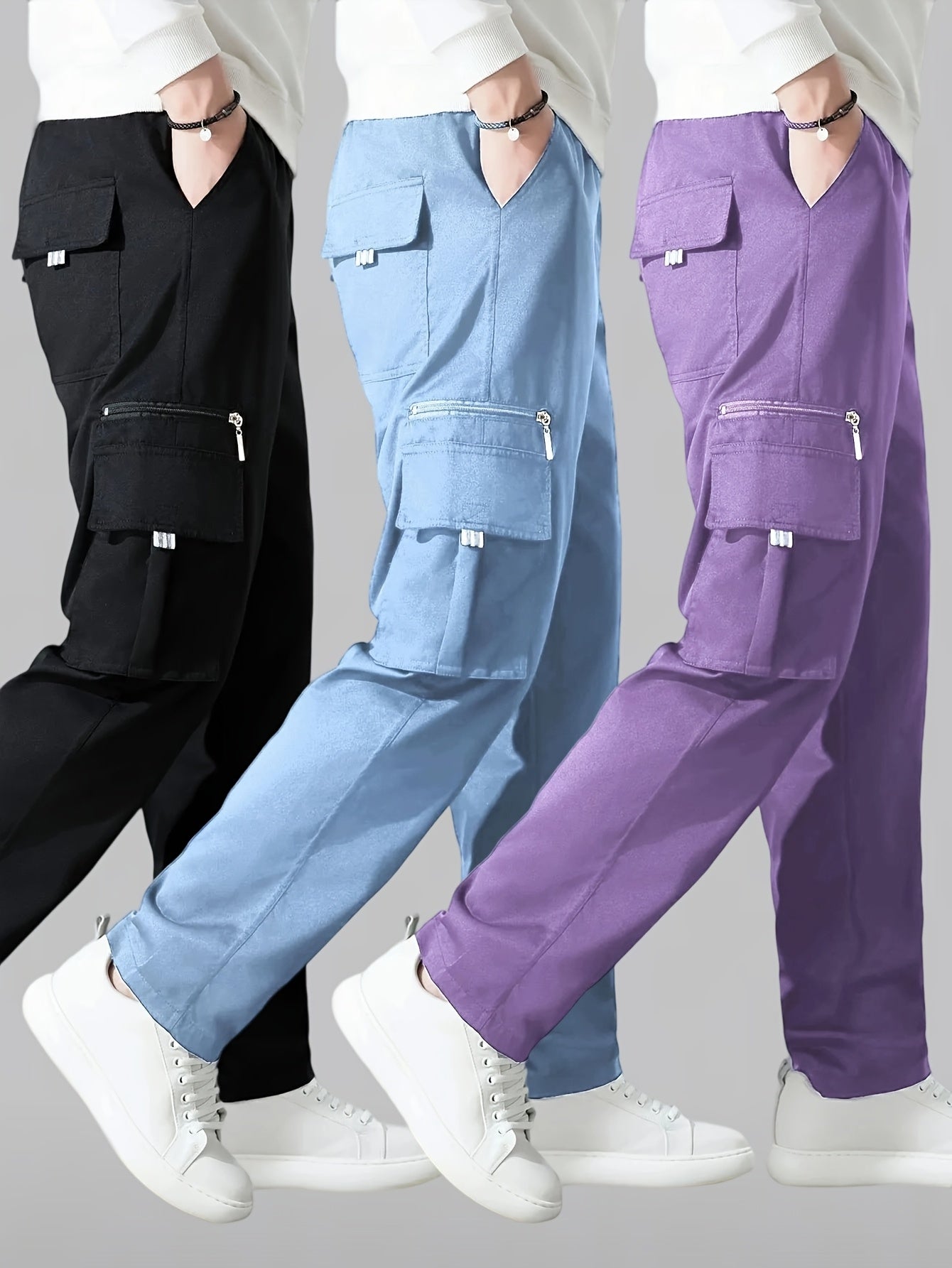 3pcs Men's Fashion Cargo Pants Casual Daily Outdoor Travel Multi-pocket Cargo Pants