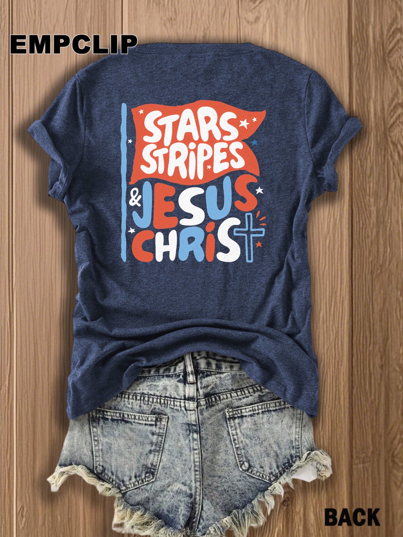 Double-sided Printing Women's T-shirts Women's Blend T-shirts-Stars, Stripes & Jesus Christ T-Shirt - Patriotic Faith Design for Women | Casual Summer Wear | Christian Apparel | Trendy Graphic Tee