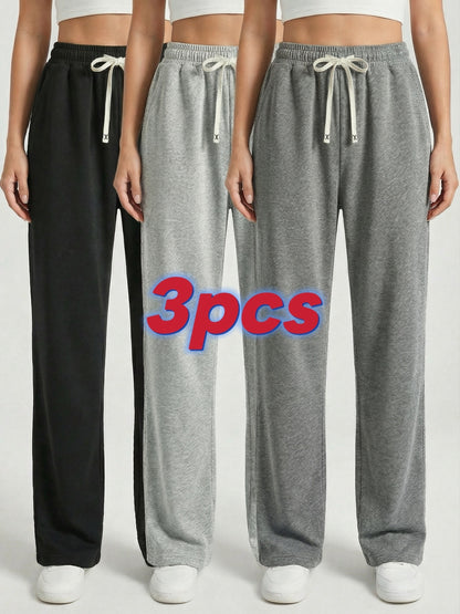 Three-Pack Of All-Season Trendy Versatile Pants [Soft Sweatpants] [Runs Large, Recommend Ordering One Size Down] Women's Soft Sweatpants - Loose Fit, Elastic Drawstring Waistband, Two Side Pockets - Machine Washable, S Bracelet Included.