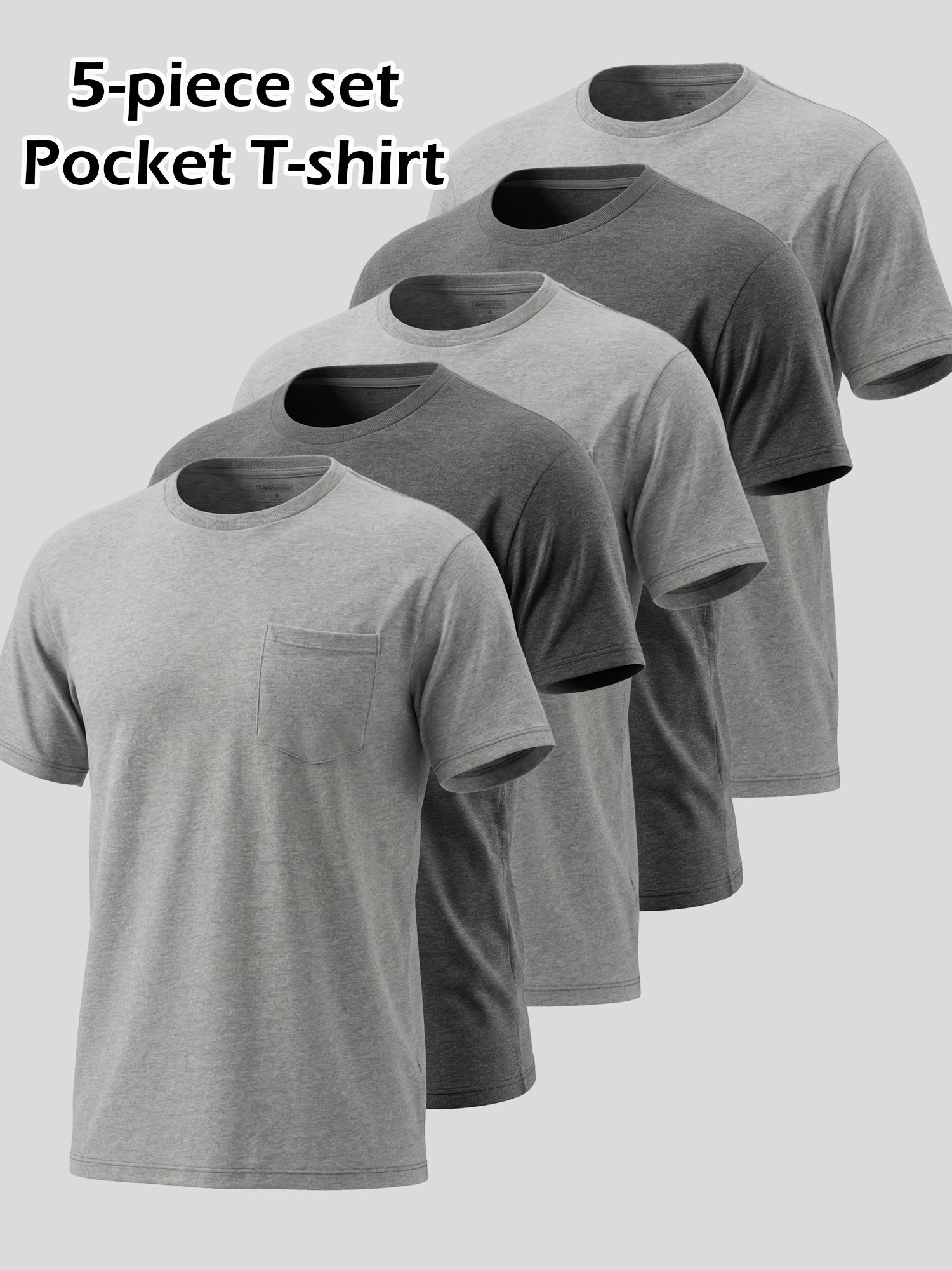 5pcs Men Unisex 100 Cotton Pocket T Shirts Short Sleeve Crew Neck Loose Fit Solid - product view 3