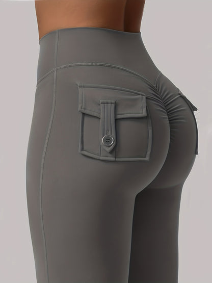 Christmas Apparel, Halloween 3pcs Set in Black, Gray, and Green: Fashionable Workwear-Style Flared Pants, Women's Casual Flared Pants, High-Waist Pocket Joggers, Workwear-Style Peach Butt Pants, Quick-Dry Sports Tummy Control Butt-Lifting Flared