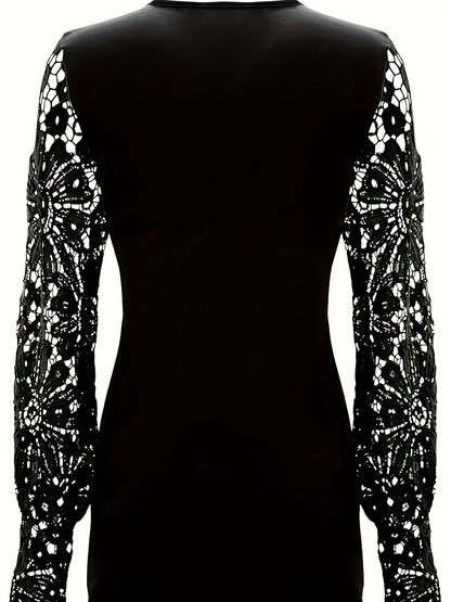 Casual Women'S Clothing in Larger Sizes, Featuring a Comfortable Blouse with Lace Hem Sleeves, a Pleated Design, And a Easy Button-Up T-Shirt Suitable for Home, Leisure, And Outdoor Activities