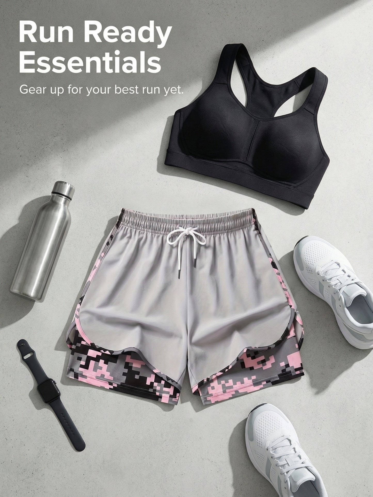 Three Pairs Of Women'S Summer Shorts, Double-layered Two-in-one Design, Camouflage Pattern, Breathable And Quick-drying, Drawstring Elastic Waistband, Side Mesh Pockets, Non-stretch Fabric, Sporty And Casual Style.