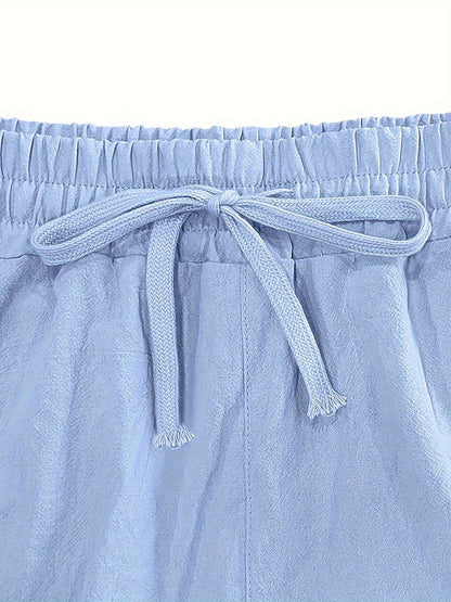 Men'S Spring/Summer Thin Breathable Casual Pants, Loose Fit, Solid Color, Drawstring Wide-Leg Trousers