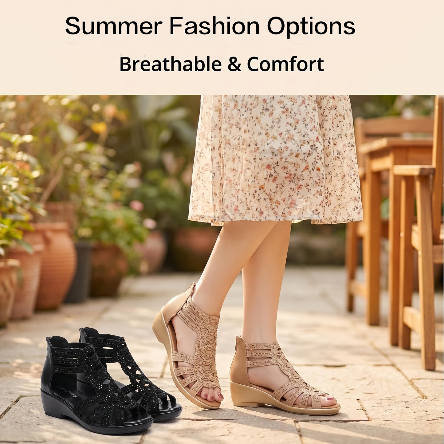 Summer 2025 Women's Chunky Gladiator Sandals | Cloud Comfort Footbed & Arch Support | Boho Strappy Design In Sizes US 6-10.5 (Euro 35-43) - Outdoor Beach to Street Shoes Black/Golden Women Shoes