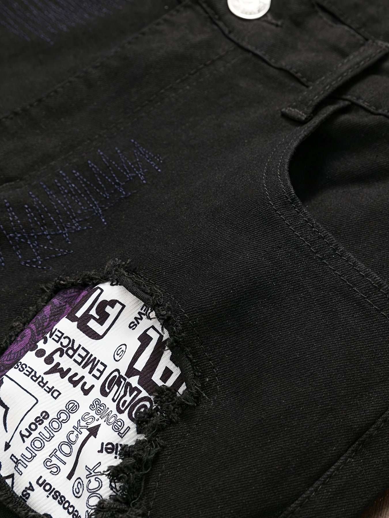 Men'S Ripped And Patched Hip Hop Skinny Washed Denim Jeans, Spring Summer Outdoor, Street Style