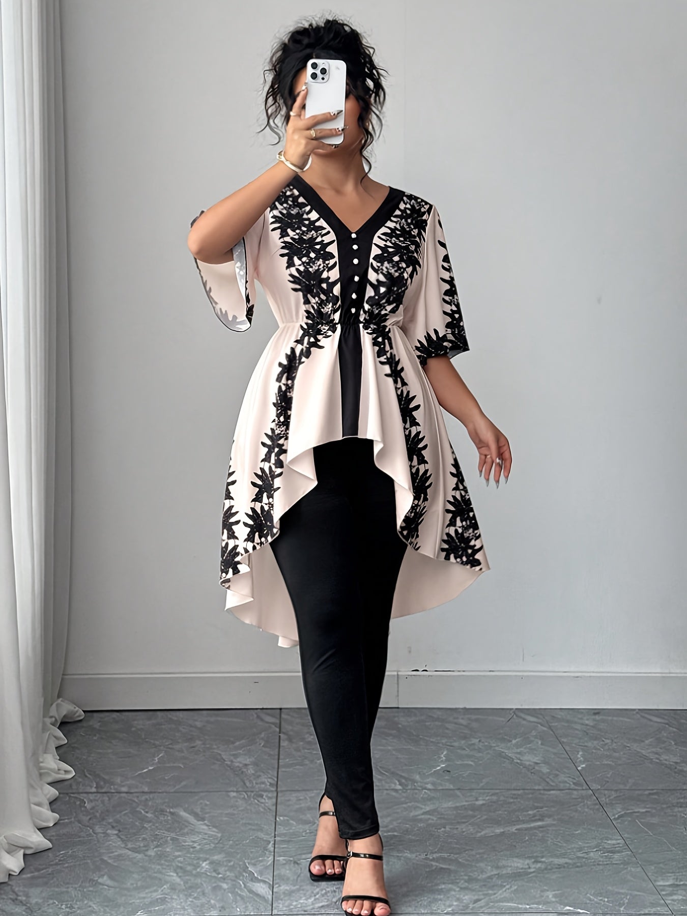 Women's White Polyester Printed V-Neck Dress - product view 18