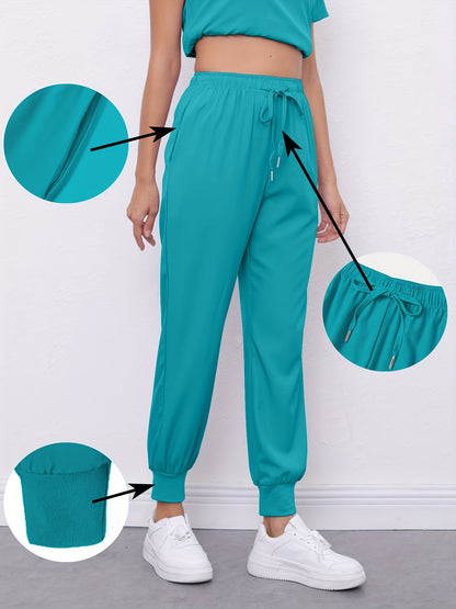 Women'S Frosted Pocket Brush Pants with Elastic Ribbed Toe Binding Work Pants