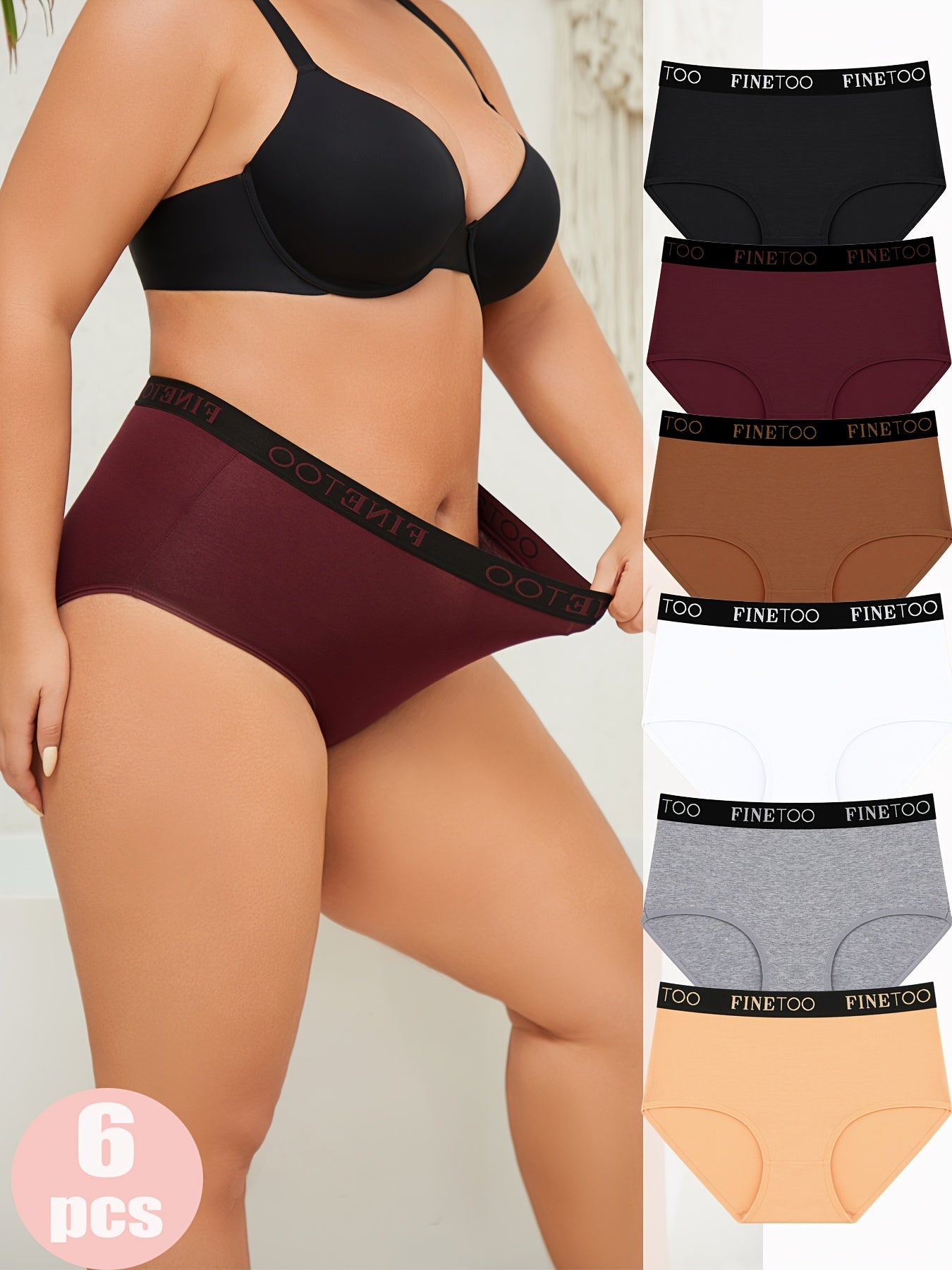 6pcs Set Of Women'S High Waisted Underwear - Made Of Soft Fabric, 95% And 5% Spandex, Comfortable And Fitted Mid Waist Pants - Simple Design For Daily Wear, Cute Underwear