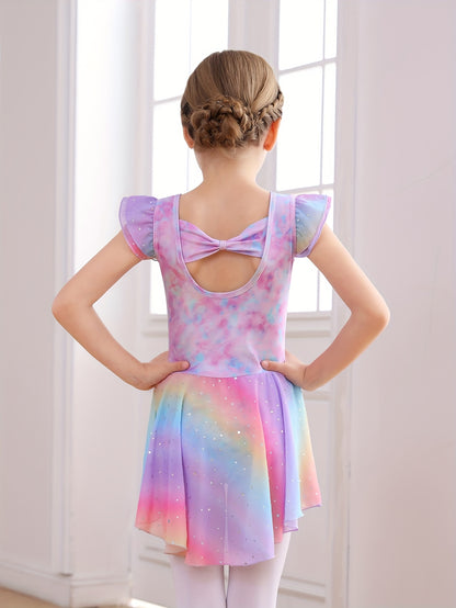 Christmas Girl's Clothes; Children's Dance Dress; Girl's Summer Dress; New Butterfly Pattern Rainbow Round Light Sequin Skirt; Children's Dress; Ballet Leotard; Gymnastics Suit.