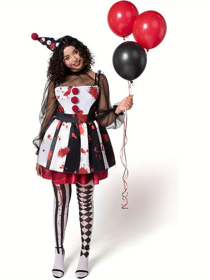 Women'S Spooky Clown Costume, Frightening Jester Attire for Halloween
