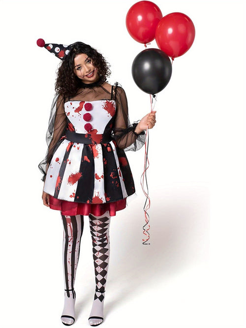 Women'S Spooky Clown Costume, Frightening Jester Attire for Halloween