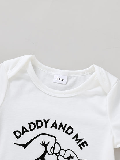3pcs Cute Baby Boy Soft, Comfortable, Breathable Letter And Gesture Pattern Jumpsuit And Letter Slogan Front Tie Pants with Hat Suitable for Casual Daily Vacation Parties, Perfect for Outdoor