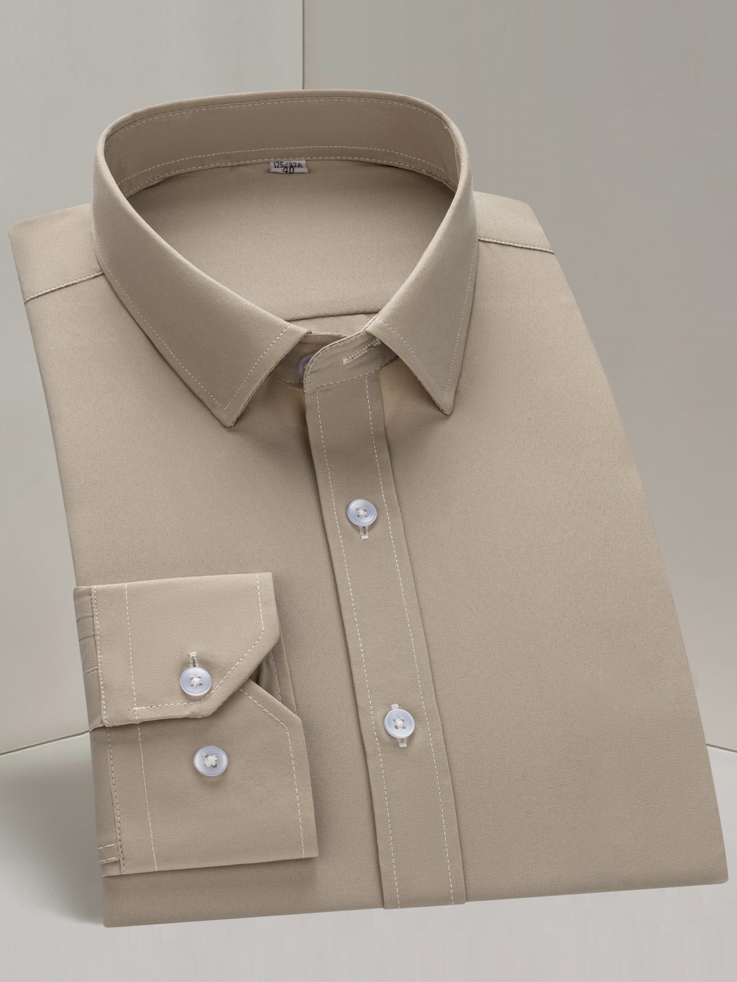 Men'S Long Sleeve Solid Color Business Dress Shirt, Elegant Collar, Stretch Fabric, Regular Fit, Single Button Front, Casual Outwear, Adult Sizes, Woven