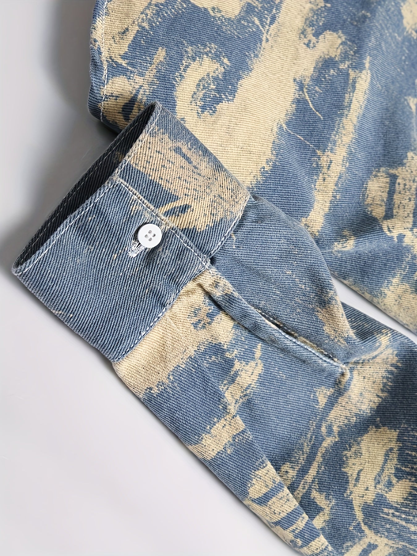 Men's Camo Top Denim Shirt Long-sleeve Top, Men's Heavy Winter Denim Jacket, Vintage-style Blue Washed Denim Coat