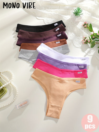 9pcs Women's Underwear Set, V-shaped Design, Underwear, Comfortable And Breathable, Soft And Comfortable, Elastic Fit, Simple Style, Opaque, Cute