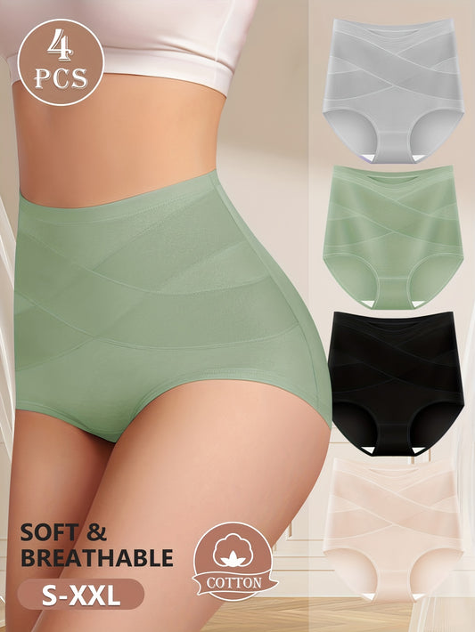 [4-Pack High-Waisted Briefs] 4-Pack High-Waisted Women's Briefs Tummy Control & Butt Lift Comfortable & Minimalist Spring/Summer Style Warm Color Palette Women's Underwear