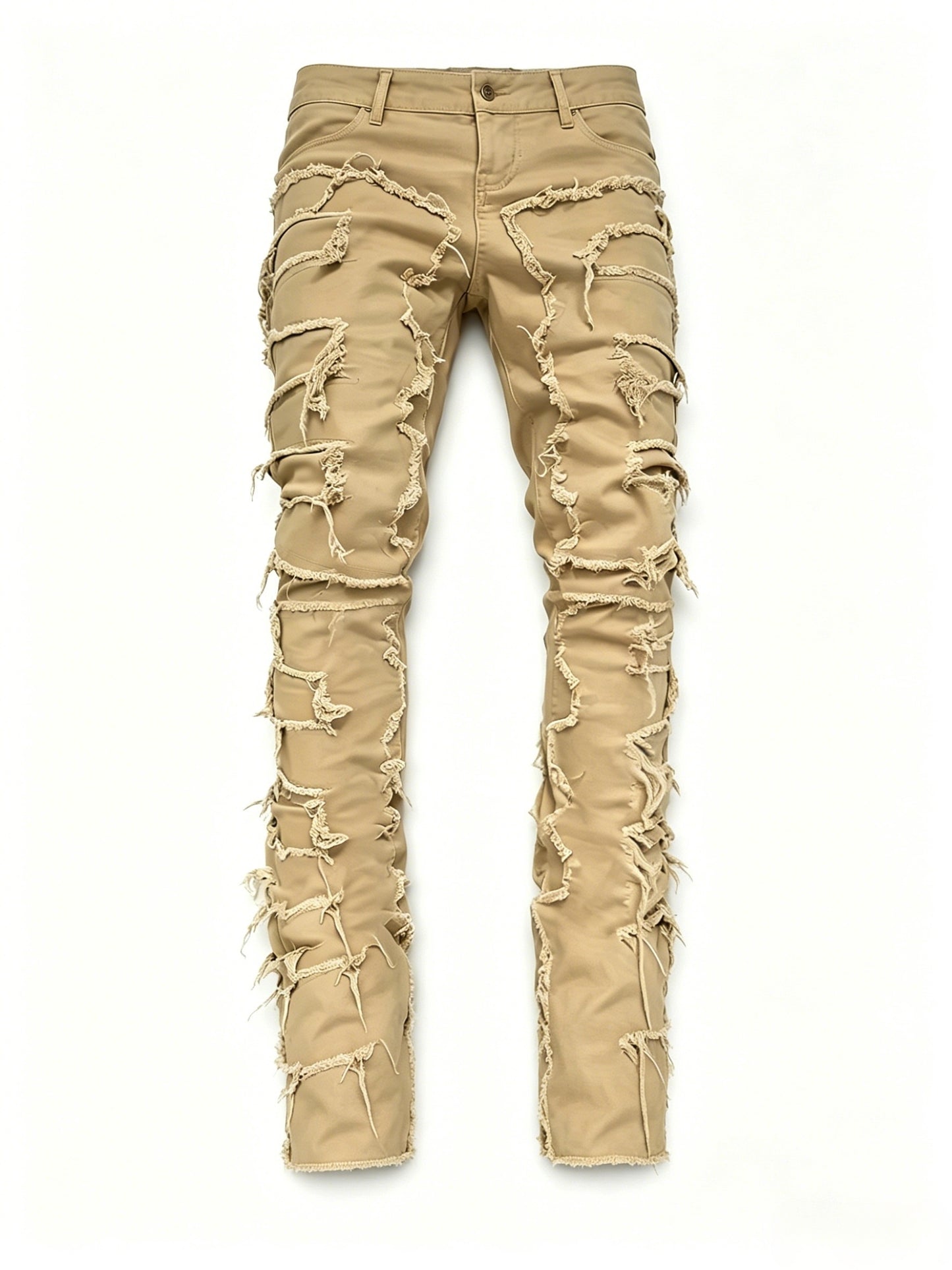 Men's Creative Tassel Decor Straight Fit Jeans, Men's Casual Mid-Rise Elastic Street Style Hip-Hop Skate Rap Jeans for All Seasons