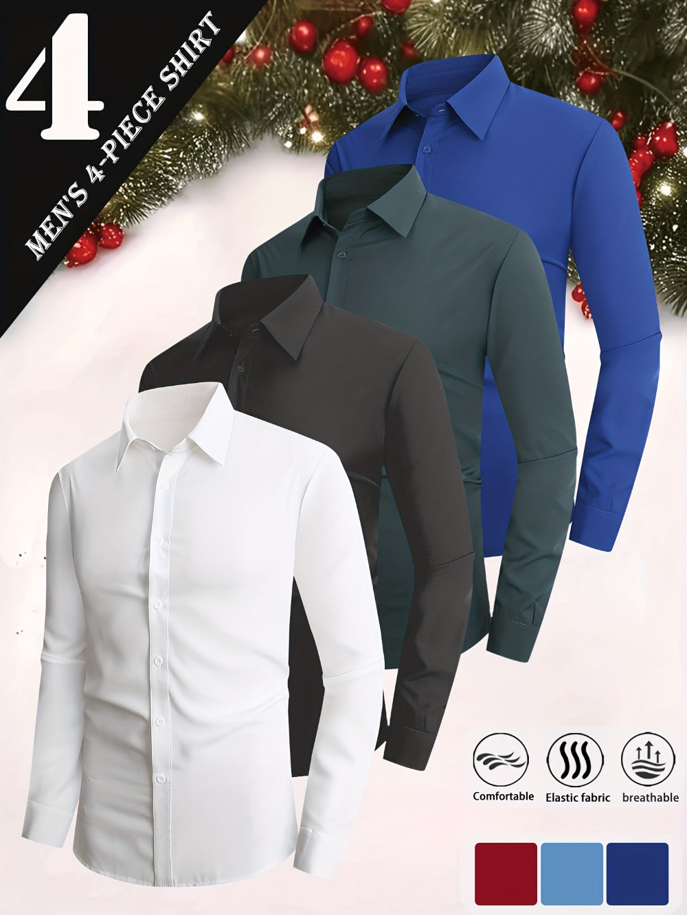 Men's Solid Color Dress Shirt - Collared Long Sleeve 146277