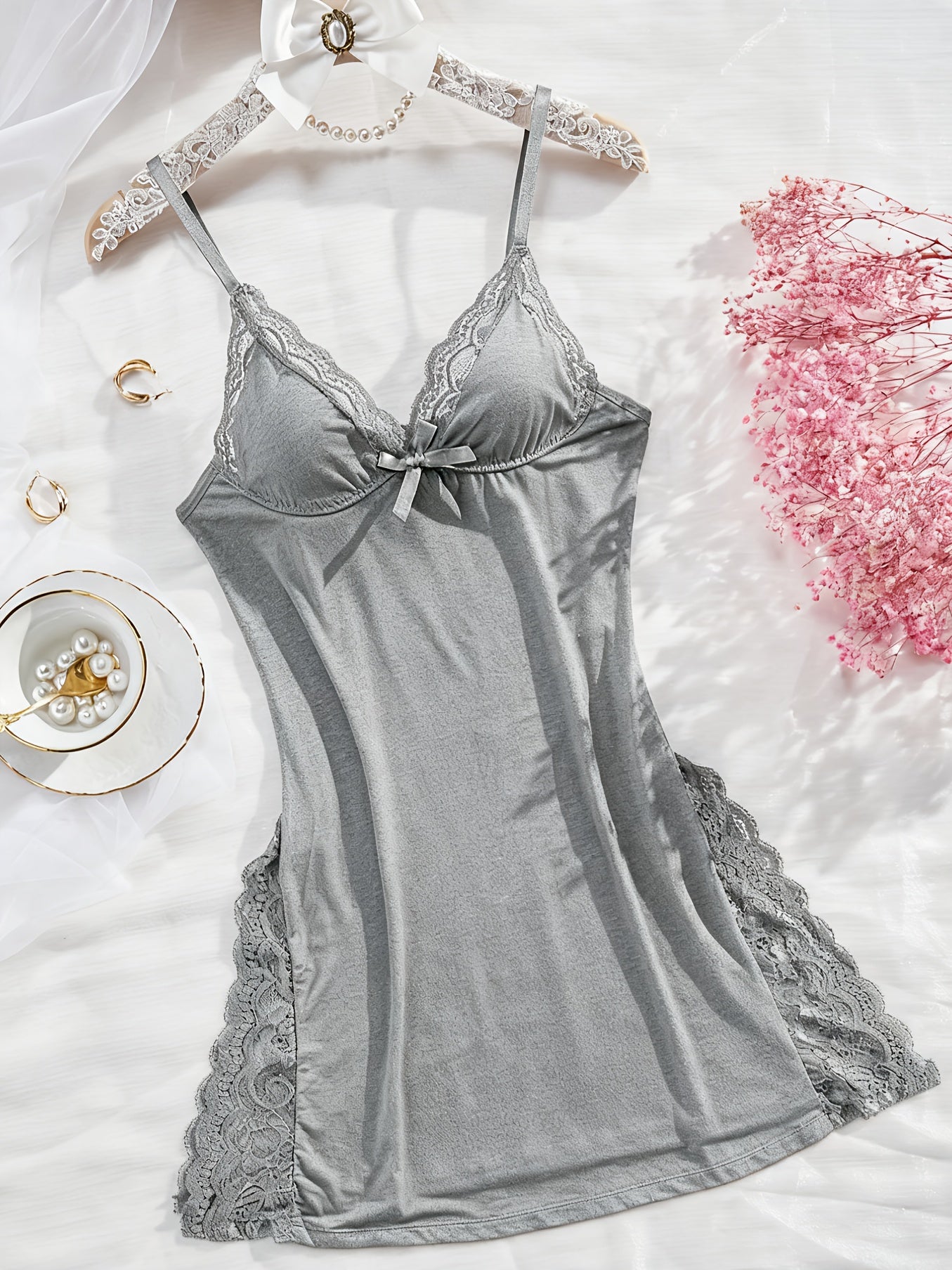 6pcs Slip Into Elegance with This Women's Lace Pajama Set. Designed with Sheer Lace Panels And Side Slits, It Adds A Touch Of Sexiness While Keeping You Comfortable All Night Long. Perfect for Bedroom Wear, Honeymoon Nights, Or Romantic Evenings