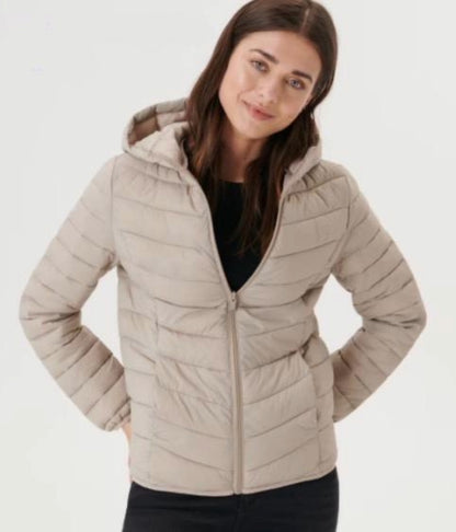 Women's lightweight and warm zipper double pocket hood, casual and fashionable long sleeved autumn and winter coat.