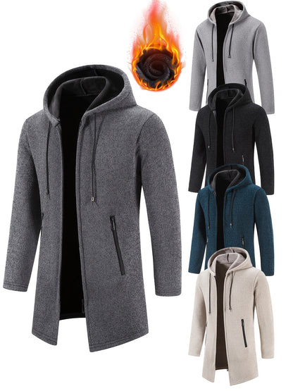 Men's Casual Hoodie, Hooded Mid Length Coat, Lined Zip Up Hoodie, Stylish Slim Fit Hoodie with Pockets, Suitable for Daily Wear, Outdoor Activities And Street