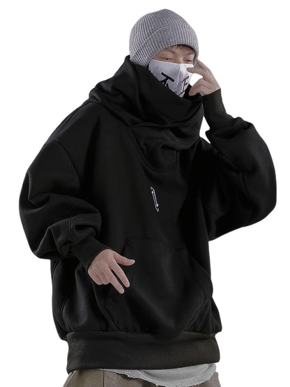 Men's Women's Ninja Double Neckline Cotton Hip Hop Hoodie, Loose Fashion Casual Pocket Hooded Sweatshirts for Daily Outdoor Wear, Men Fall & Winter Hoodies, Soft Long Sleeve Clothes, Men's Clothing, Cold Weather Gear, Men Gifts